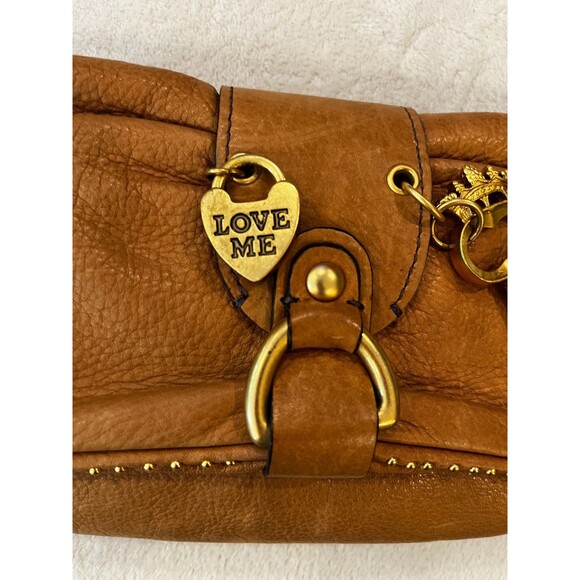 Vintage Y2K Tan Juicy Couture Leather Charms Mini Skeleton Key Purse Bag Clutch